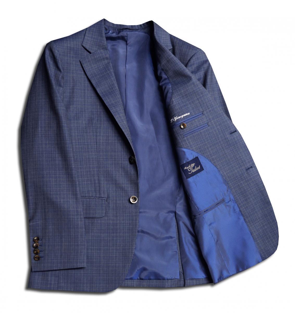 [オーダーレディーススーツ スカートセット]知的な印象のブルー×チェック柄が印象的！